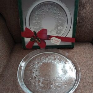 Vintage Indiana Glass Company Christmas Wreath Large Round 13 " Serving Platter